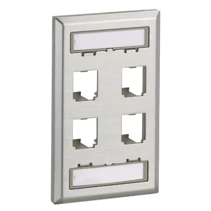 Wall Plate, Snap-In, 1-Gang, 4-Port, SS Hassle-Free Returns