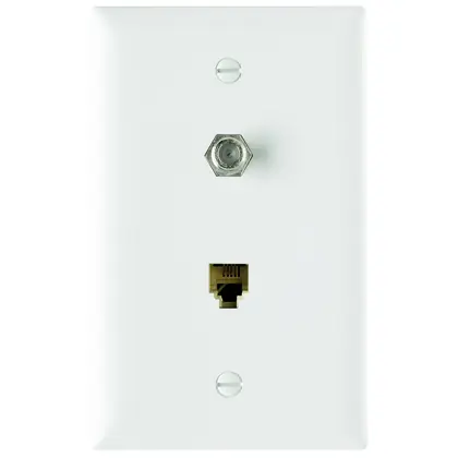 Direct From Factory 1-Gang Pre-configured Wall Plate with (1) RJ11 Telephone Jack and (1) F-Type Coupler, White
