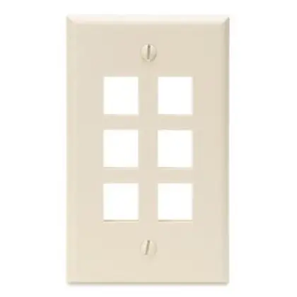 Worldwide Shipping Wallplate, Quickport, 6-Port, 1-Gang, Almond