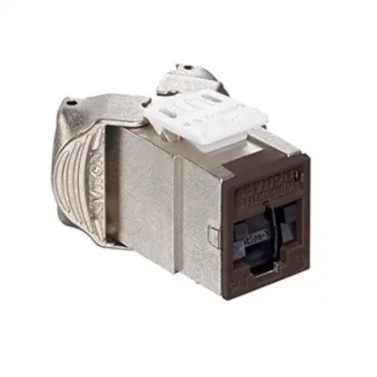 Atlas-X1 Cat 6A Shielded QuickPort Connector with Shutters, Component-Rated, Brown Crafted