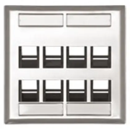 Affordable Wallplate, QuickPort, 2-Gang, 8-Port, Angled, ID Windows, Stainless Steel