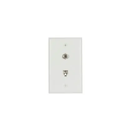 Hot Deal Telephone Jack and Coaxial Adapter Wallplate, White, Thermoplastic