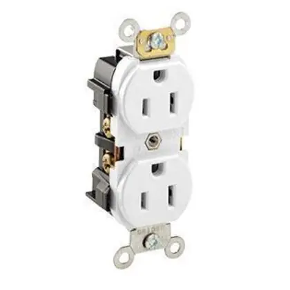Affordable 15A Industrial Grade Duplex Receptacle, 5-15R, White