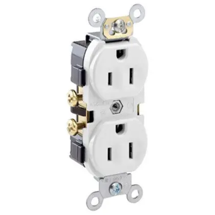 Affordable 15A Commercial Grade Duplex Receptacle, 5-15R, White