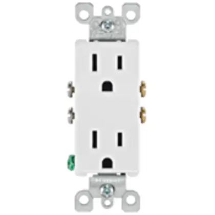 15A Residential Grade Decora Receptacle, 5-15R, White Worldwide Shipping